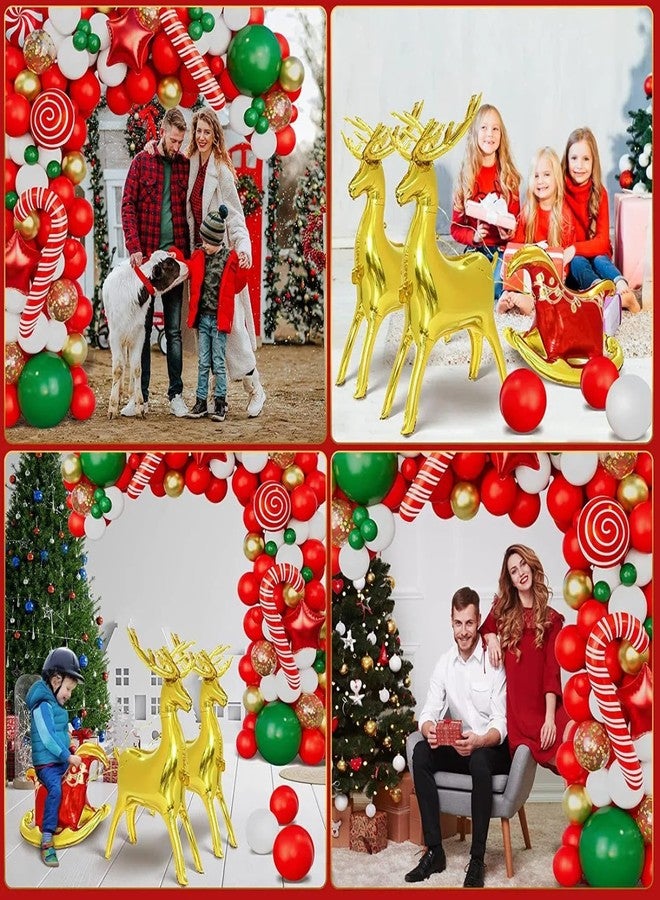 HIPIHOM Christmas Balloon Garland Arch Kit with 138 Pcs Red Green Sequin Balloons with Candy Cane Balloons Gold Star Moose Sleigh Balloon for Kids Xmas Birthday New Year Decorations (Red) - Image 5